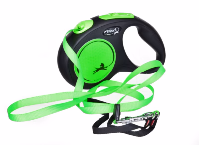 Sissetõmmatav jalutusrihm flexi New Neon M, lint 5 m, kuni 25 kg, roheline