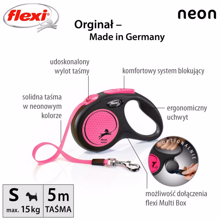 Keritav jalutusrihm koerale flexi New Neon S, lint 5 m, kuni 15 kg - 3
