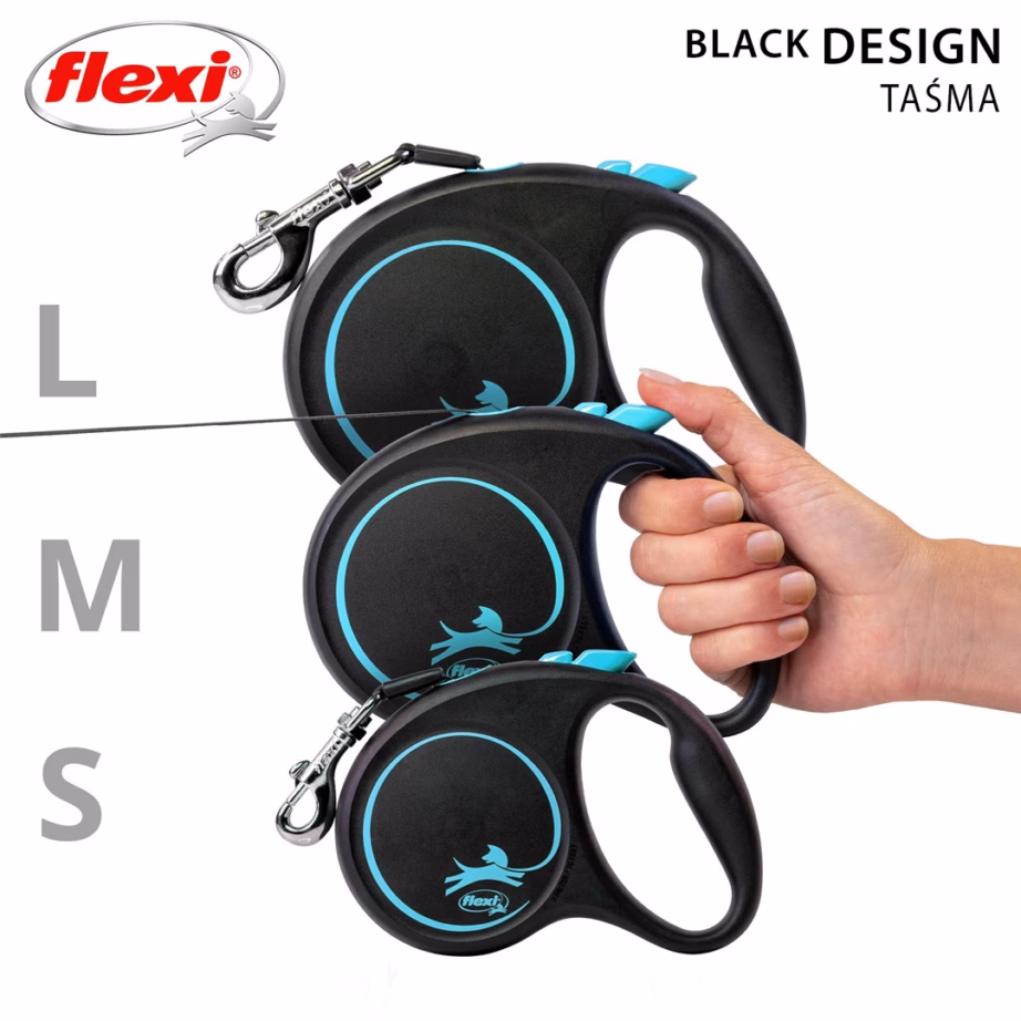 Automaatne jalutusrihm flexi Must Design S, 5 m, lint, must/sinine, kuni 15 kg - 2
