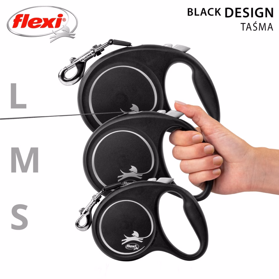 Rulljalutusrihm flexi Black Design M Tape, lint 5 m, kuni 25 kg, must - 2