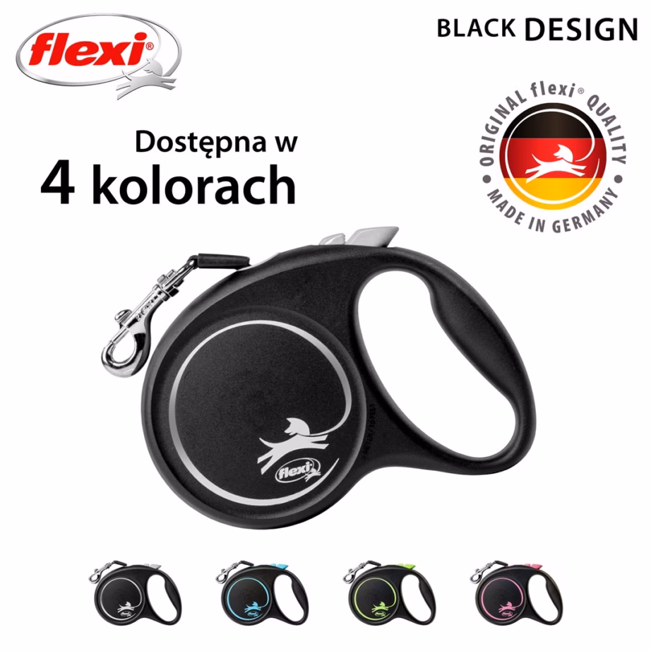 Rulljalutusrihm flexi Black Design M Tape, lint 5 m, kuni 25 kg, must - 3