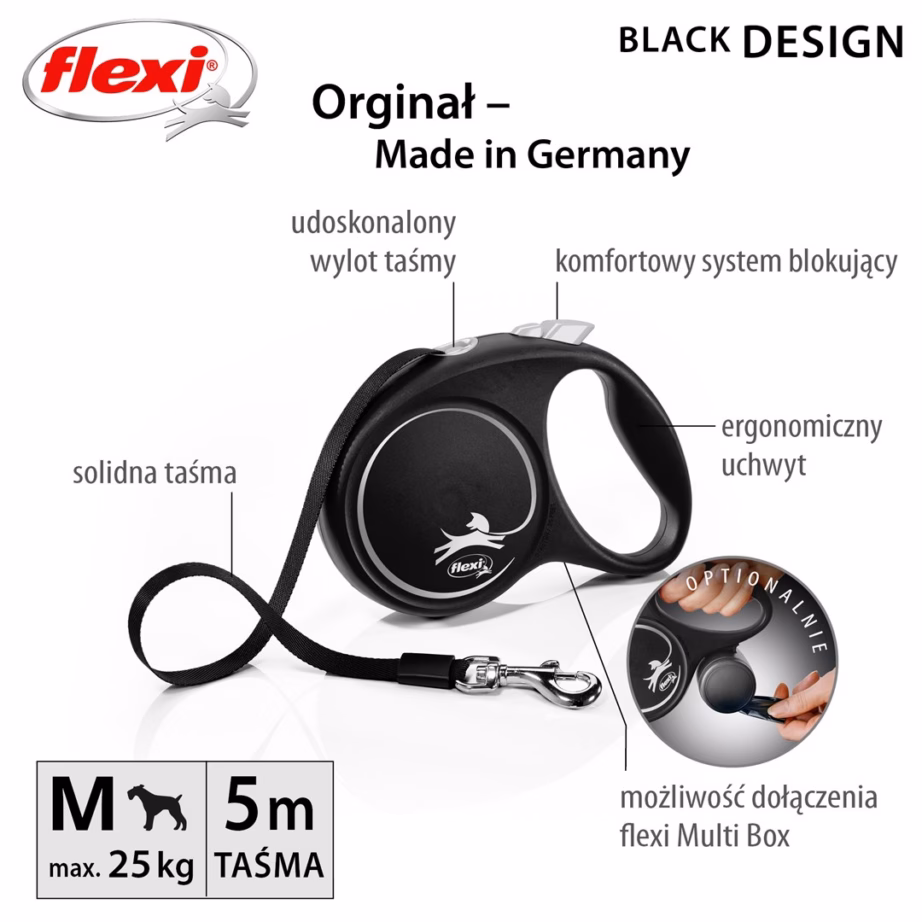 Rulljalutusrihm flexi Black Design M Tape, lint 5 m, kuni 25 kg, must - 4
