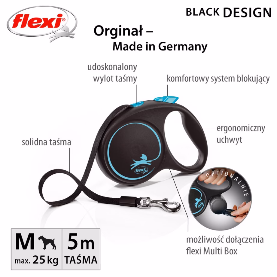Rullrihm koerale flexi Must Design M, 5 m, maksimaalne koormus 25 kg - 2