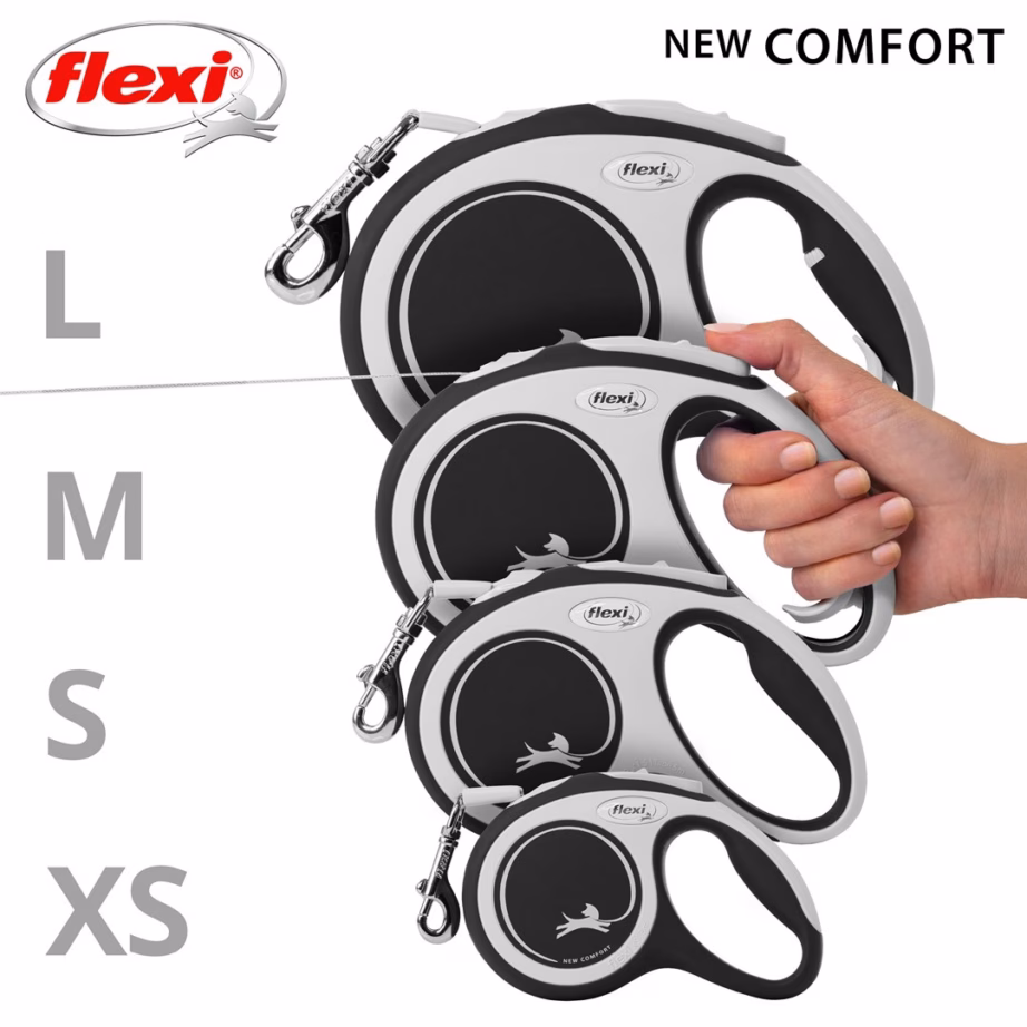 Rulljalutusrihm flexi New Comfort L Tape, lint 8 m, kuni 50 kg, must/hall - 2