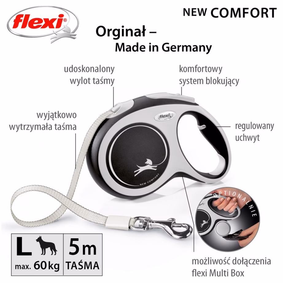 Rulljalutusrihm flexi New Comfort L Tape, lint 8 m, kuni 50 kg, must/hall - 3