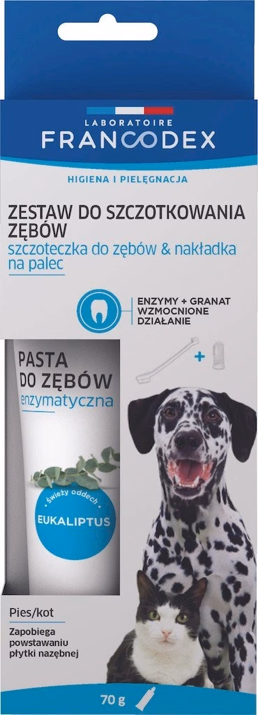 Hammaste hoolduskomplekt FRANCODEX koerale ja kassile, hambahari ja -pasta 70 g