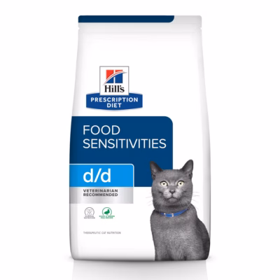 Toidutundlikkuse ja naha toetav kassikuivtoit Hill's Prescription Diet Feline d/d, part ja herned, 1,5 kg