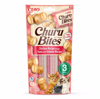 Kassimaius INABA Churu Bites, kana tuuni ja lõhega, 3 × 10 g