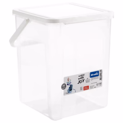 Pesuvahendi hoiukonteiner Rotho Basic, 9 l, kaanega, valge/läbipaistev
