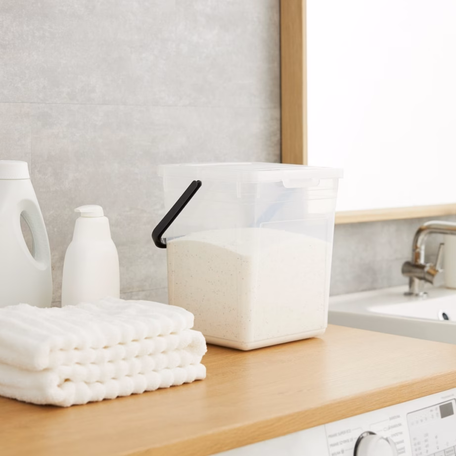 Pesuvahendi hoiukonteiner Rotho Basic, 9 l, kaanega, valge/läbipaistev - 2