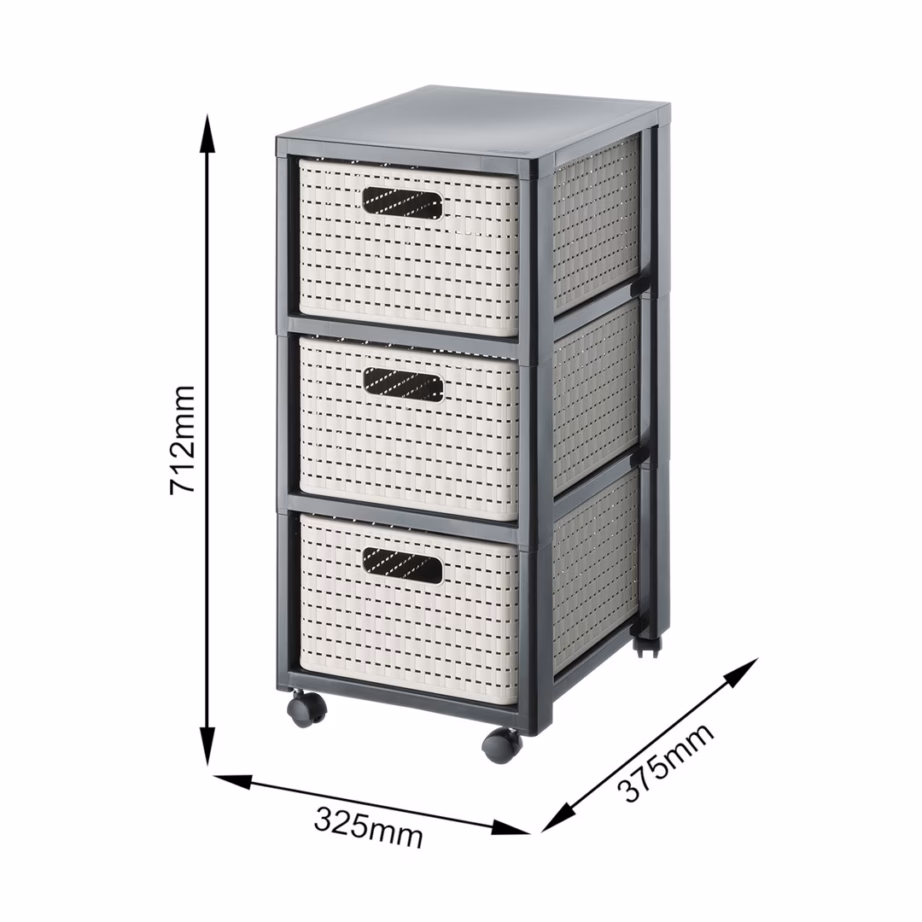 Sahtlitega riiul Rotho Country, 3 sahtlit, ratastel, 71,2 × 32,5 × 37,5 cm - 6