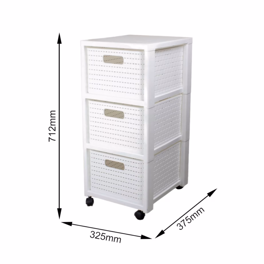 Sahtlitega riiul Rotho Country, 3 sahtlit, ratastel, valge, 71,2 × 32,5 × 37,5 cm - 7