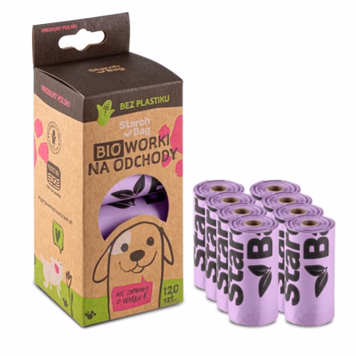 Biolagunevad kompostitavad koerakotid Starch Bag, sirelililla