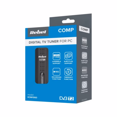 USB TV-tuuner Rebel Comp Tuner, DVB-T2/DVB-C/DVB-T, H.265 HEVC, pult