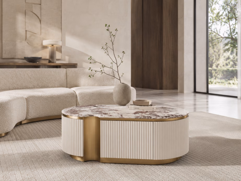 Ekrü diivanilaud kuldse alusega Livin Hill Stilig ST914F-9010, 122 x 60 cm - 4