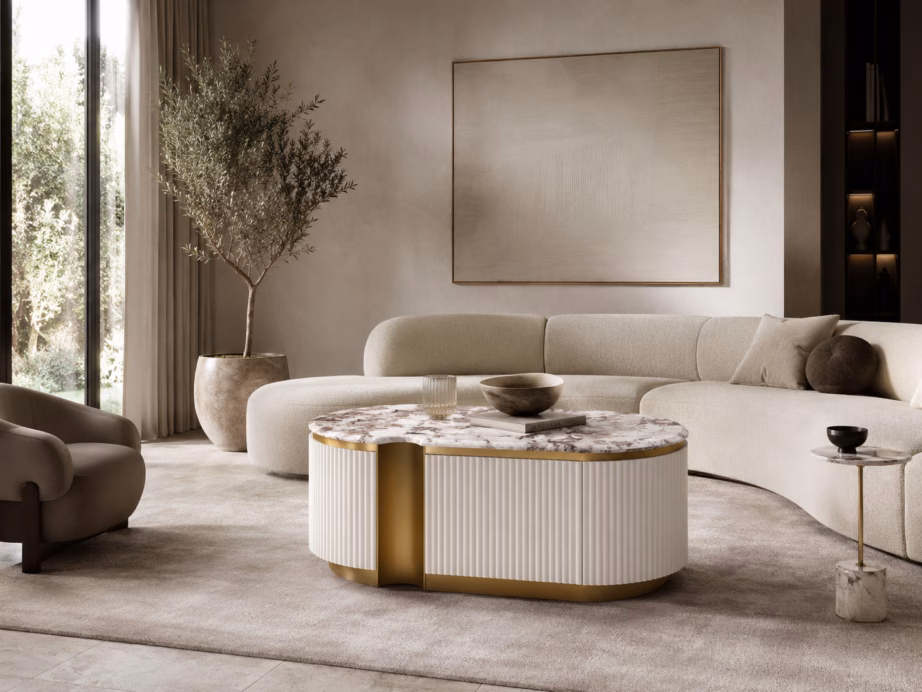 Ekrü diivanilaud kuldse alusega Livin Hill Stilig ST914F-9010, 122 x 60 cm - 6