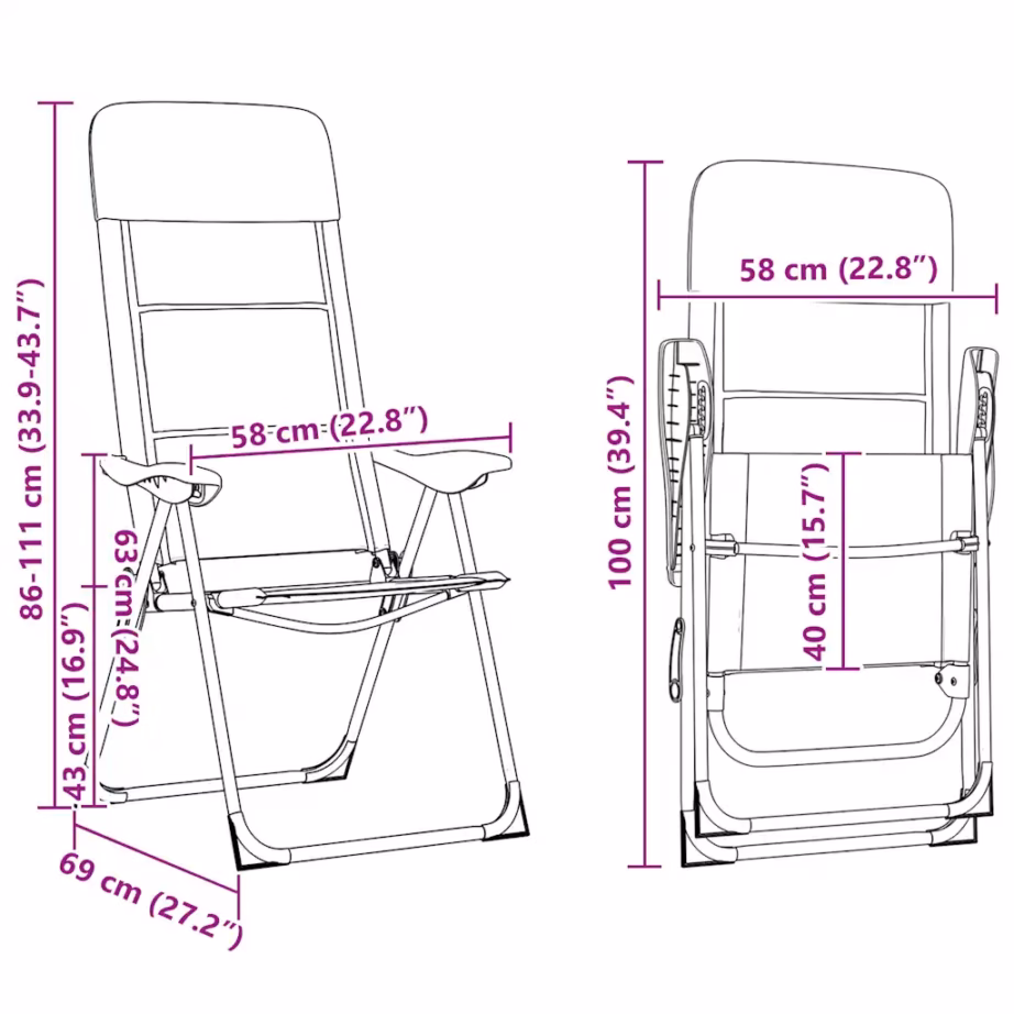 Reguleeritavad kokkupandavad matkatoolid 2 tk, hall, alumiinium, 58 x 69 x 86–111 cm - 12