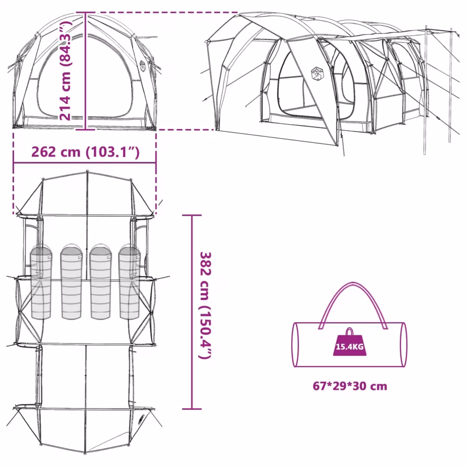 Tunnelitelk hall ja oranž, 185T polüester, 382 x 262 x 214 cm - 13