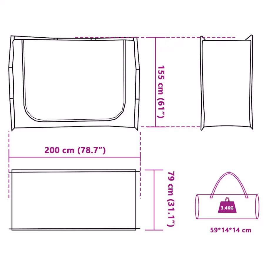 Hall veekindel hoiutelk perematkale, PU-kattega 185T polüester, 220 x 79 x 155 cm - 13