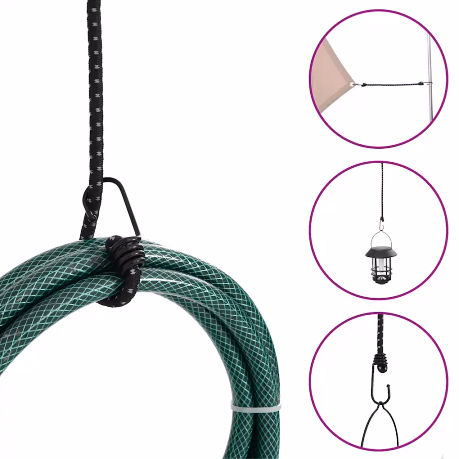 Helkurribade ja konksudega bungee nöörid, 50 tk, 59 cm, must - 6