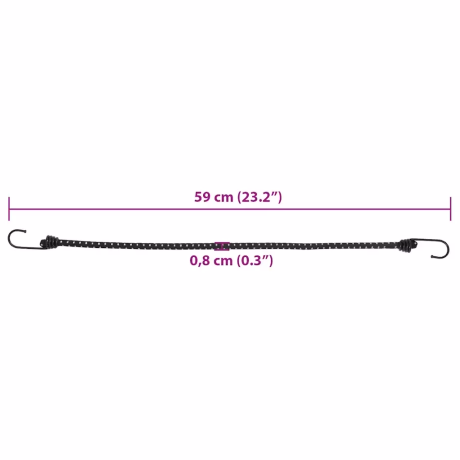 Helkurribade ja konksudega bungee nöörid, 50 tk, 59 cm, must - 7