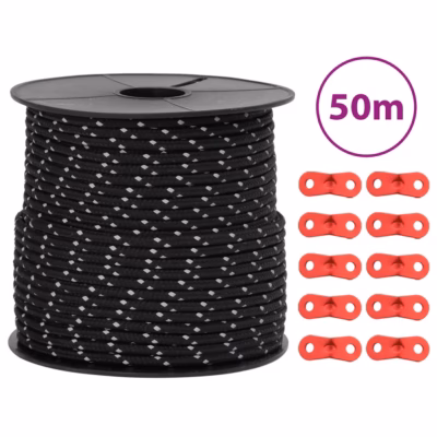 Helkuriga telginöör alumiiniumist kinnitusaasadega, must, 50 m, 4 mm