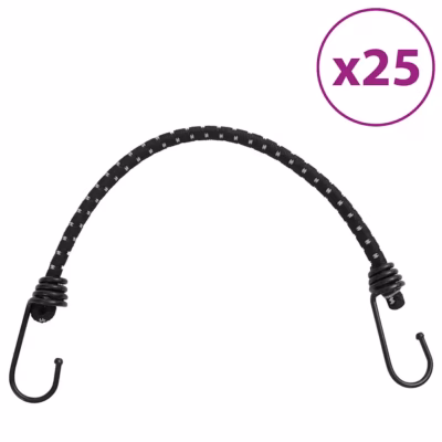 Helkurribaga bungee nöör konksudega, 25 tk, 46 cm, must