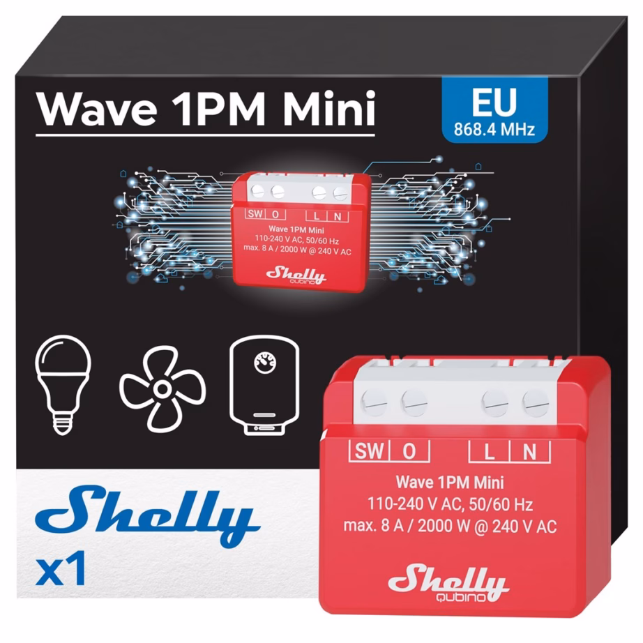 Nutikas Z-Wave relee Shelly Wave 1PM Mini LR, 8 A, 2000 W, 868,4 MHz - 4