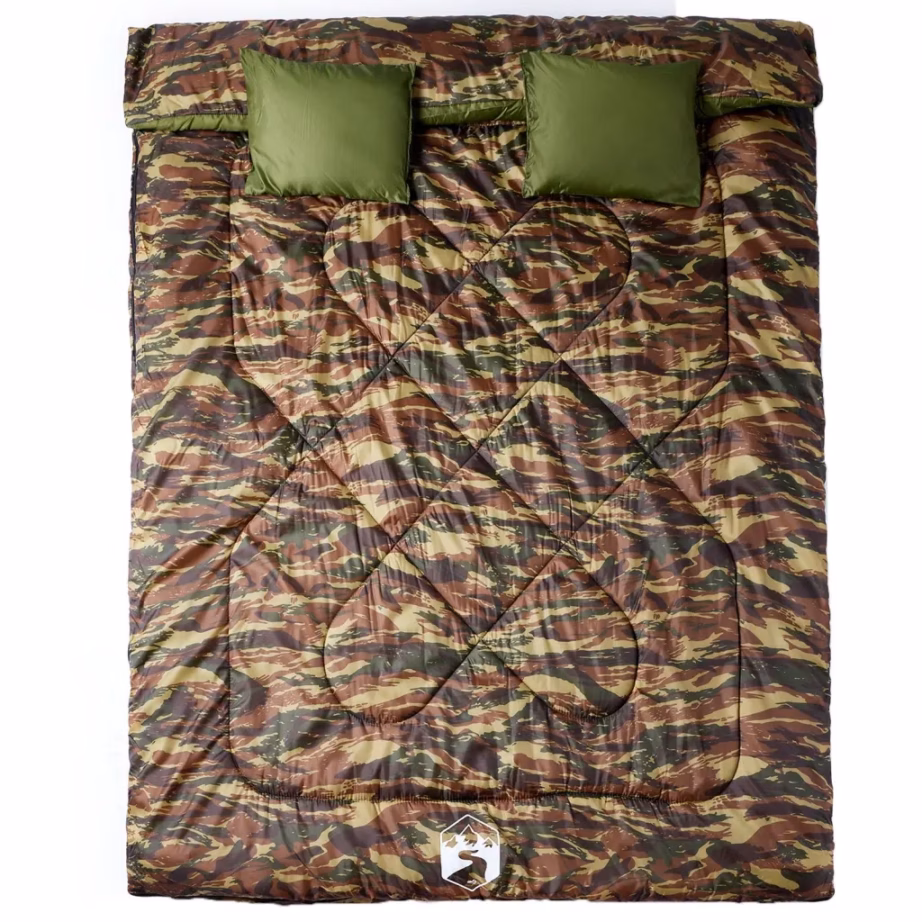 Kahekohaline magamiskott matkamiseks patjadega, kamuflaaž, 3-4 hooajaks, 220 x 150 cm, kandekotiga - 2