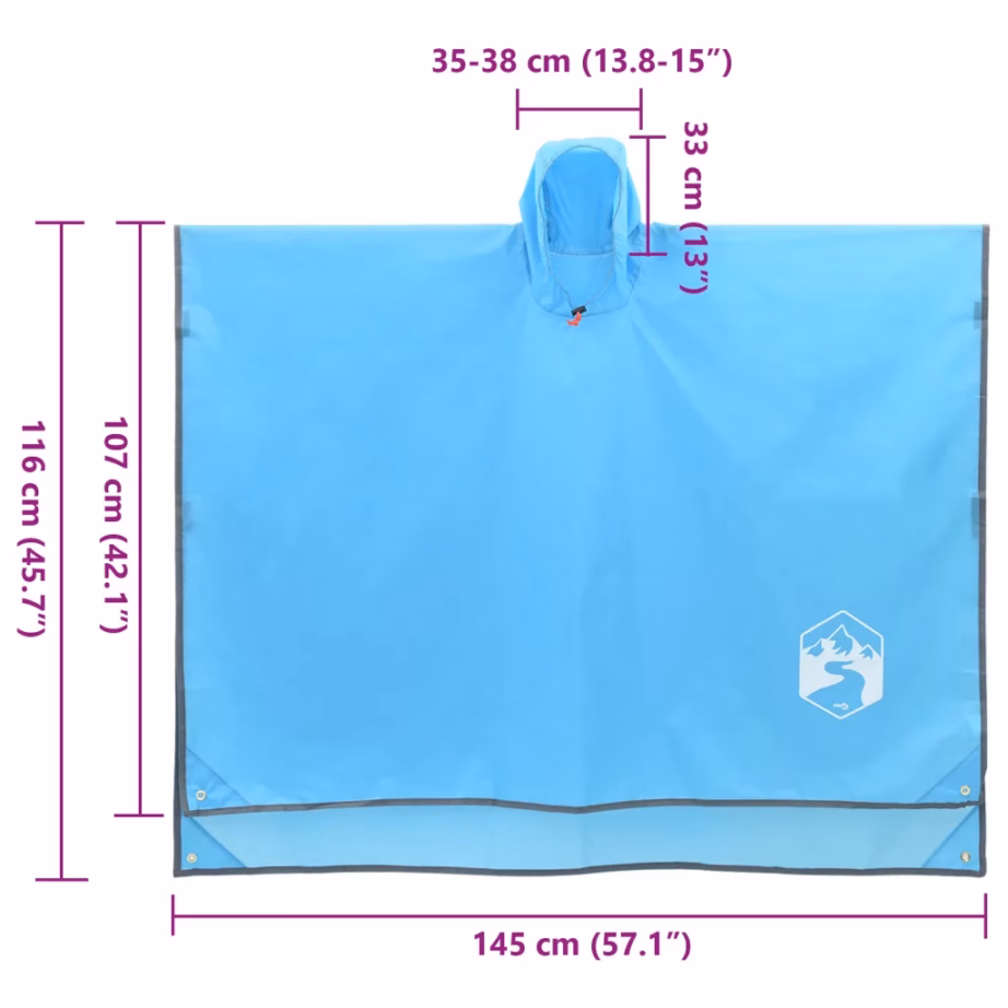 Kapuutsiga kaks-ühes vihmakeep ja piknikutekk, sinine, 223 x 145 cm - 9