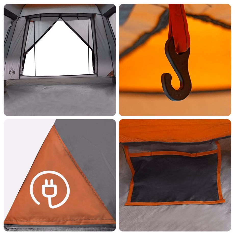 Kiirpaigaldusega 3-kohaline telk vihmakattega, hall/oranž 185T polüester, 205 x 205 x 143 cm - 10