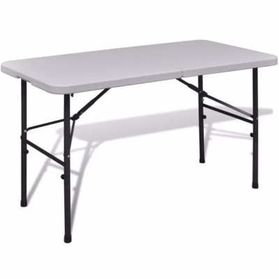 Kokkupandav aialaud kandekäepidemega, 122 x 60 x 74 cm, valge HDPE lauaplaat ja terasraam