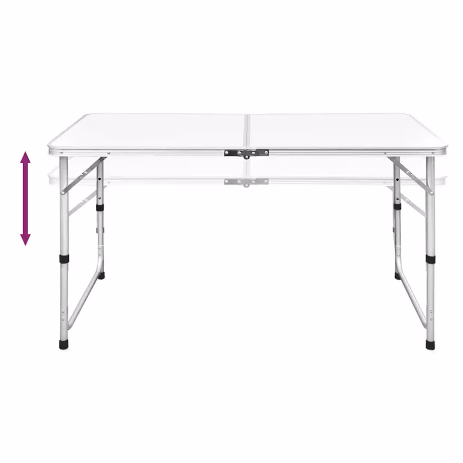 Kokkupandav reguleeritava kõrgusega matkalaud, alumiinium, valge, 120 x 60 cm - 4