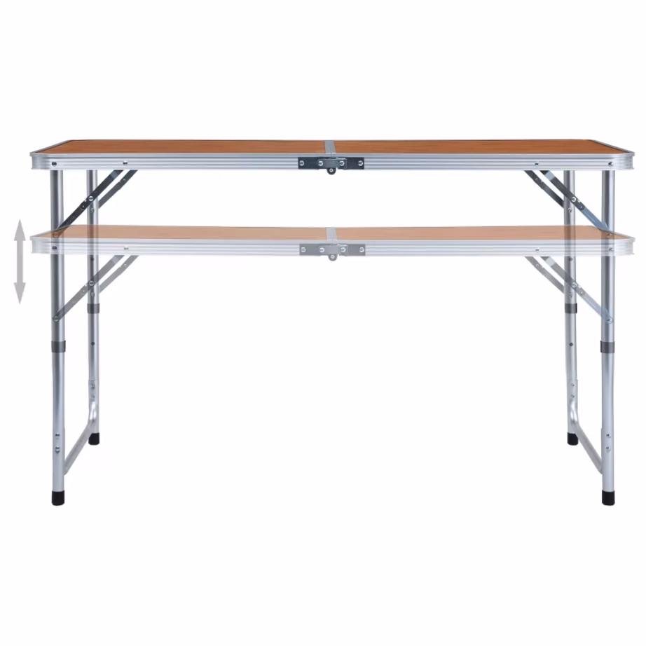 Kokkupandav matkalaud reguleeritava kõrgusega, alumiinium, 120 x 60 cm - 2