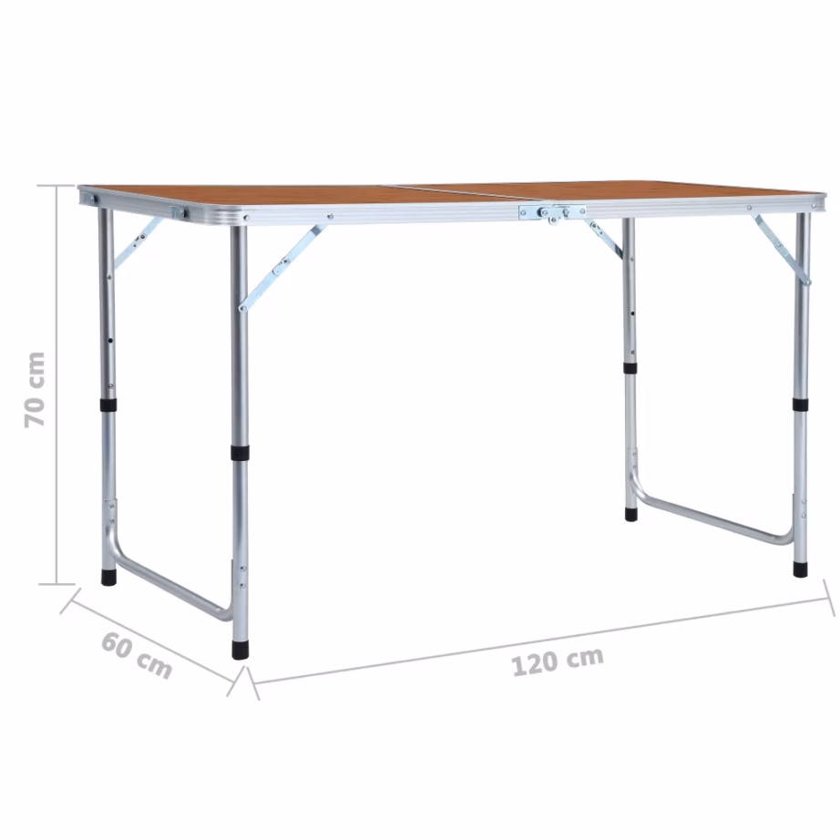 Kokkupandav matkalaud reguleeritava kõrgusega, alumiinium, 120 x 60 cm - 9