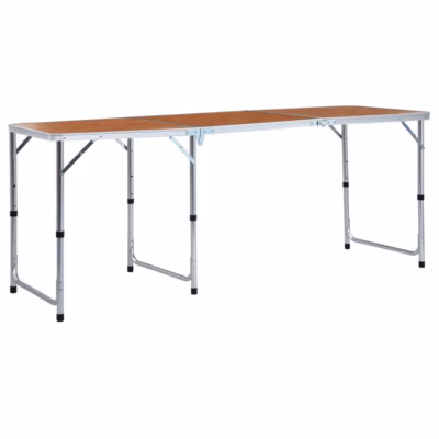 Kokkupandav alumiiniumist matkalaud reguleeritava kõrgusega, pruun MDF-plaadiga, 180 x 60 cm
