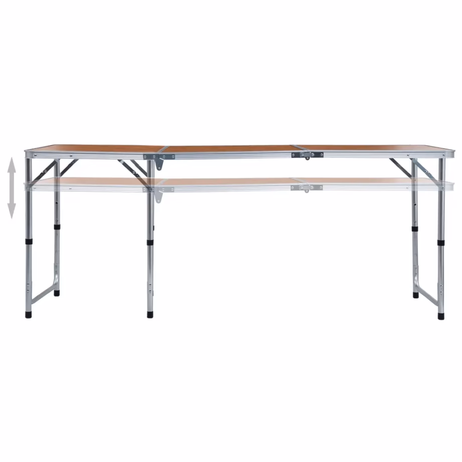 Kokkupandav alumiiniumist matkalaud reguleeritava kõrgusega, pruun MDF-plaadiga, 180 x 60 cm - 2
