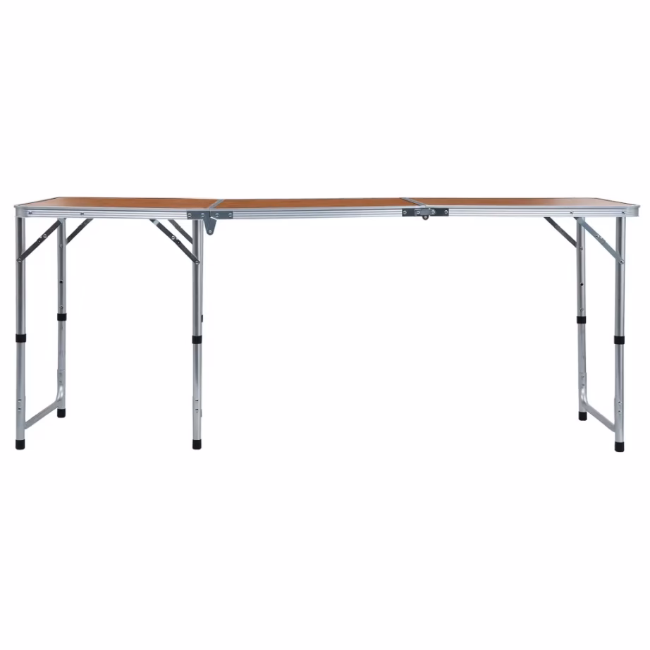 Kokkupandav alumiiniumist matkalaud reguleeritava kõrgusega, pruun MDF-plaadiga, 180 x 60 cm - 3