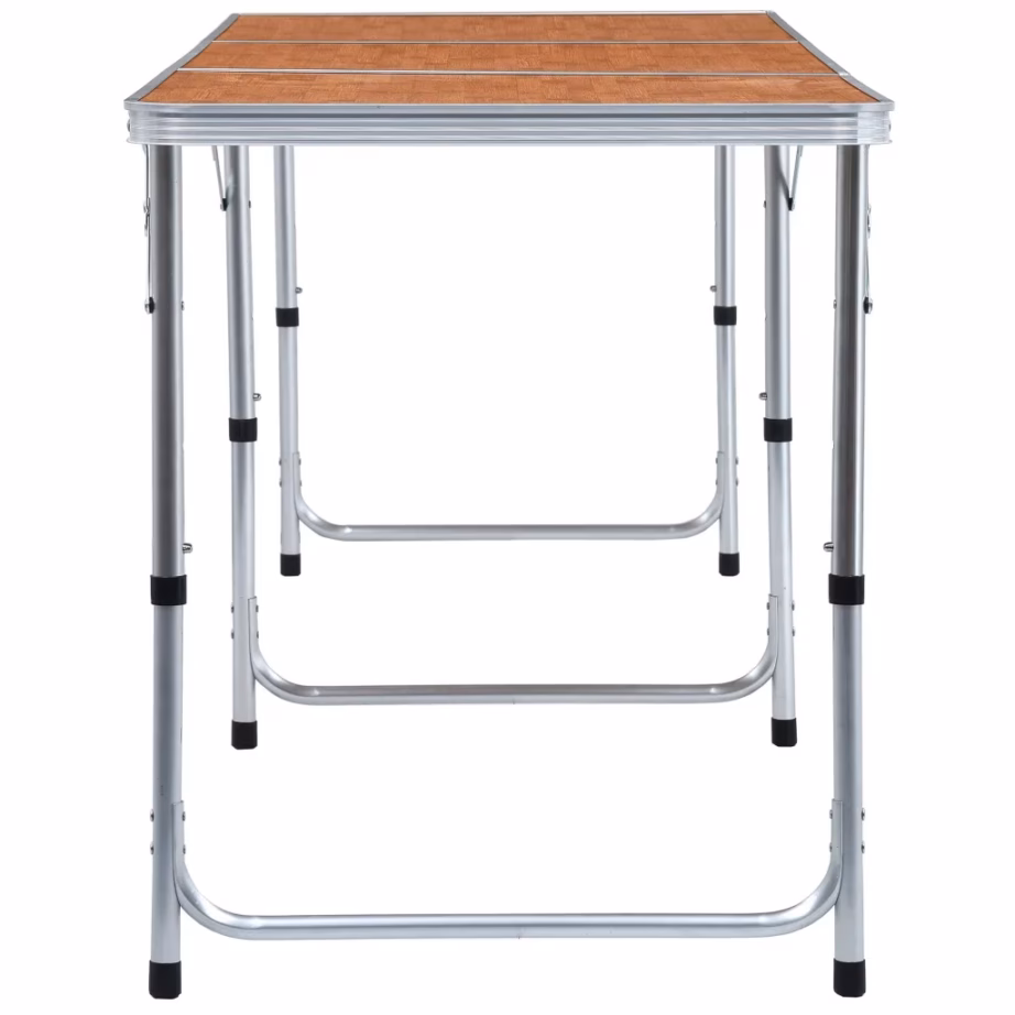 Kokkupandav alumiiniumist matkalaud reguleeritava kõrgusega, pruun MDF-plaadiga, 180 x 60 cm - 4