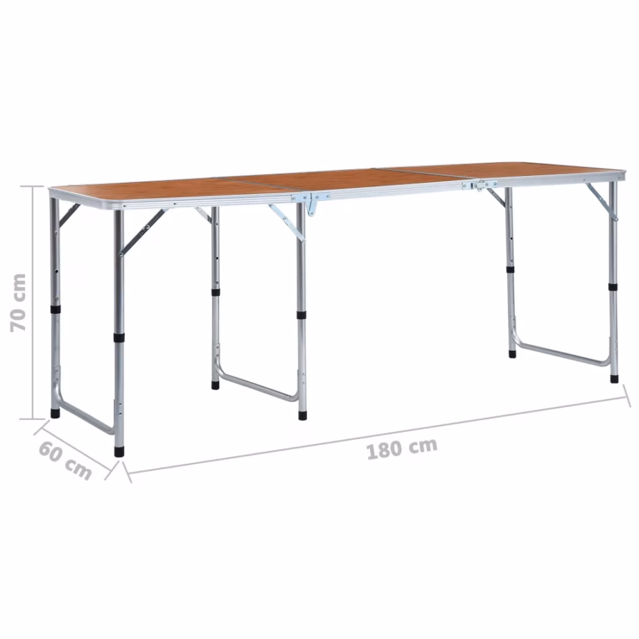 Kokkupandav alumiiniumist matkalaud reguleeritava kõrgusega, pruun MDF-plaadiga, 180 x 60 cm - 9