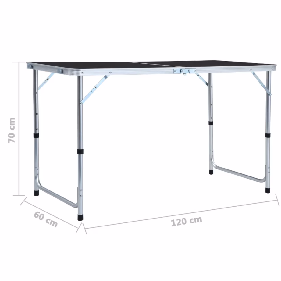 Kokkupandav hall matkalaud reguleeritava kõrgusega, alumiinium/MDF, 120 x 60 cm - 9