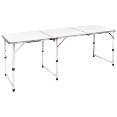 Kokkupandav matkalaud reguleeritava kõrgusega, valge, 180 x 60 cm