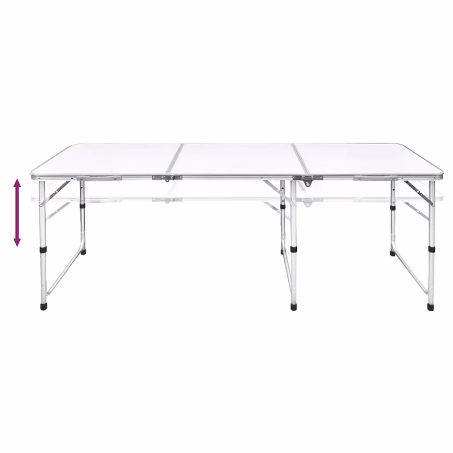 Kokkupandav matkalaud reguleeritava kõrgusega, valge, 180 x 60 cm - 3