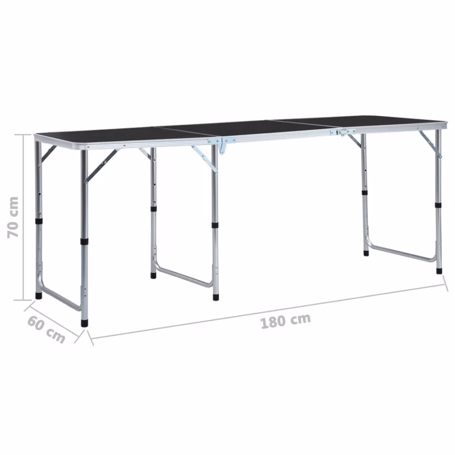 Kokkupandav reguleeritava kõrgusega matkalaud, hall, alumiinium ja MDF, 180 x 60 cm - 9