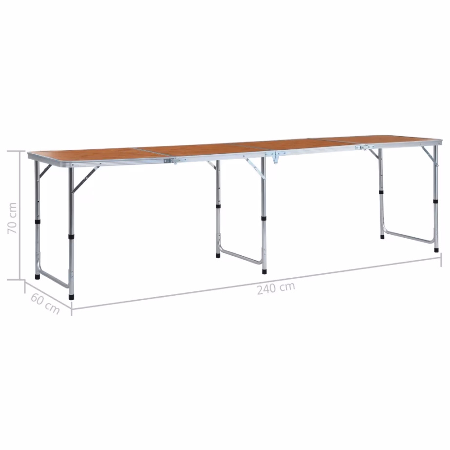 Kokkupandav matkalaud reguleeritava kõrgusega, alumiinium/MDF, 240 x 60 cm - 9