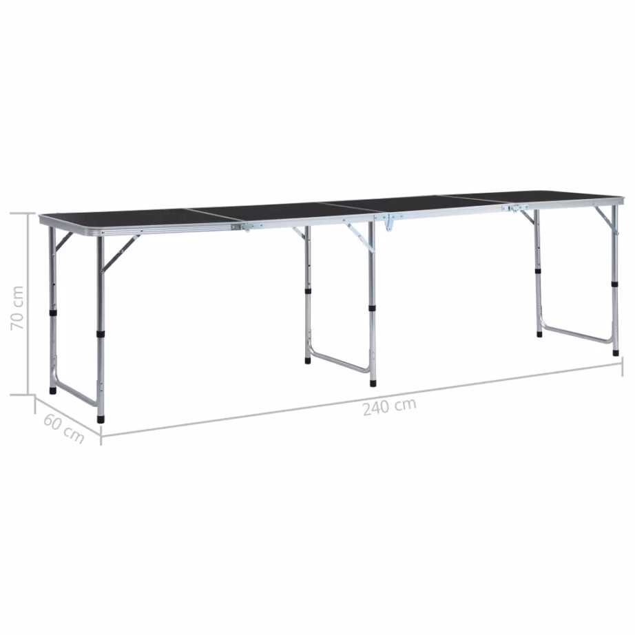 Kokkupandav matkalaud reguleeritava kõrgusega, hall alumiinium, 240 x 60 cm - 9