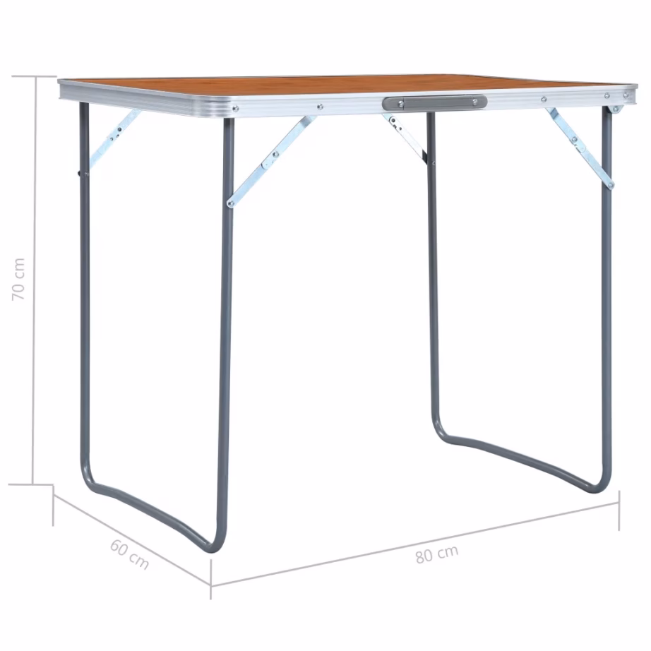 Kokkupandav matkalaud käepidemega, pruun MDF lauaplaat, alumiiniumraam, 80 x 60 cm - 8