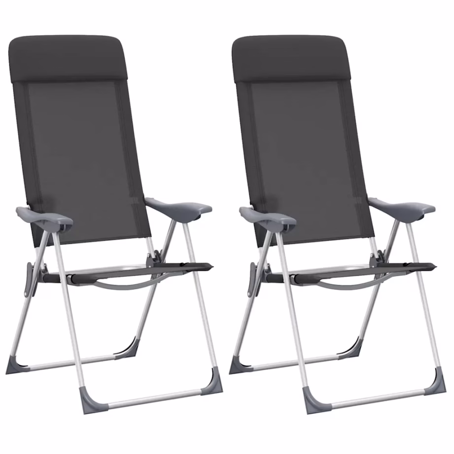 Kokkupandavad reguleeritavad matkatoolid polsterdatud peatoega, 2 tk, must, alumiinium, 57 x 73,5 x 111 cm - 2