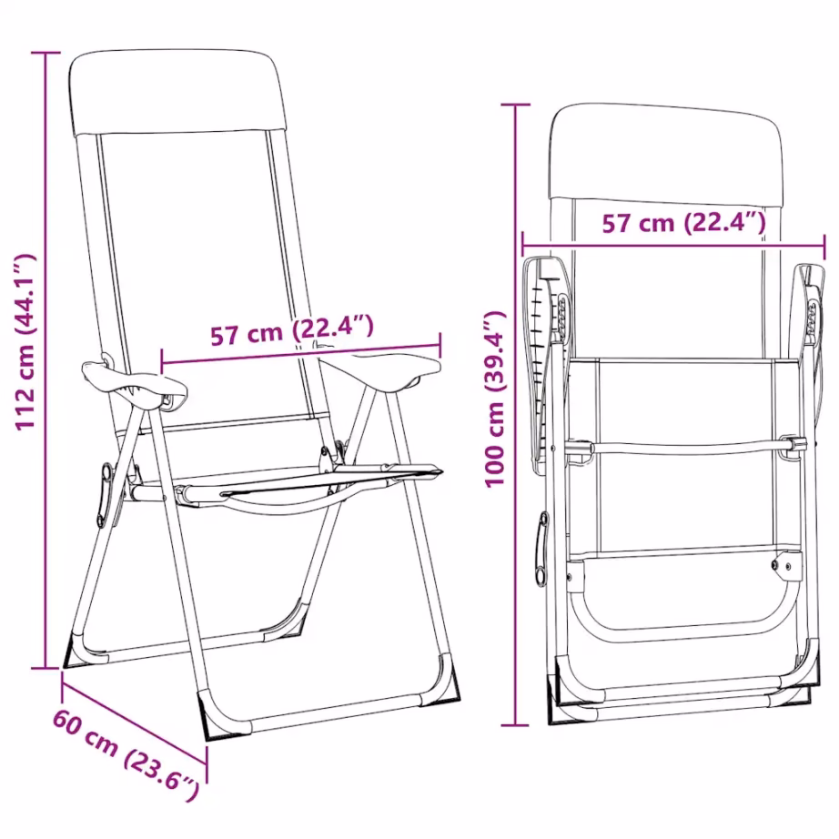 Kokkupandavad reguleeritavad matkatoolid polsterdatud peatoega, 2 tk, must, alumiinium, 57 x 73,5 x 111 cm - 12