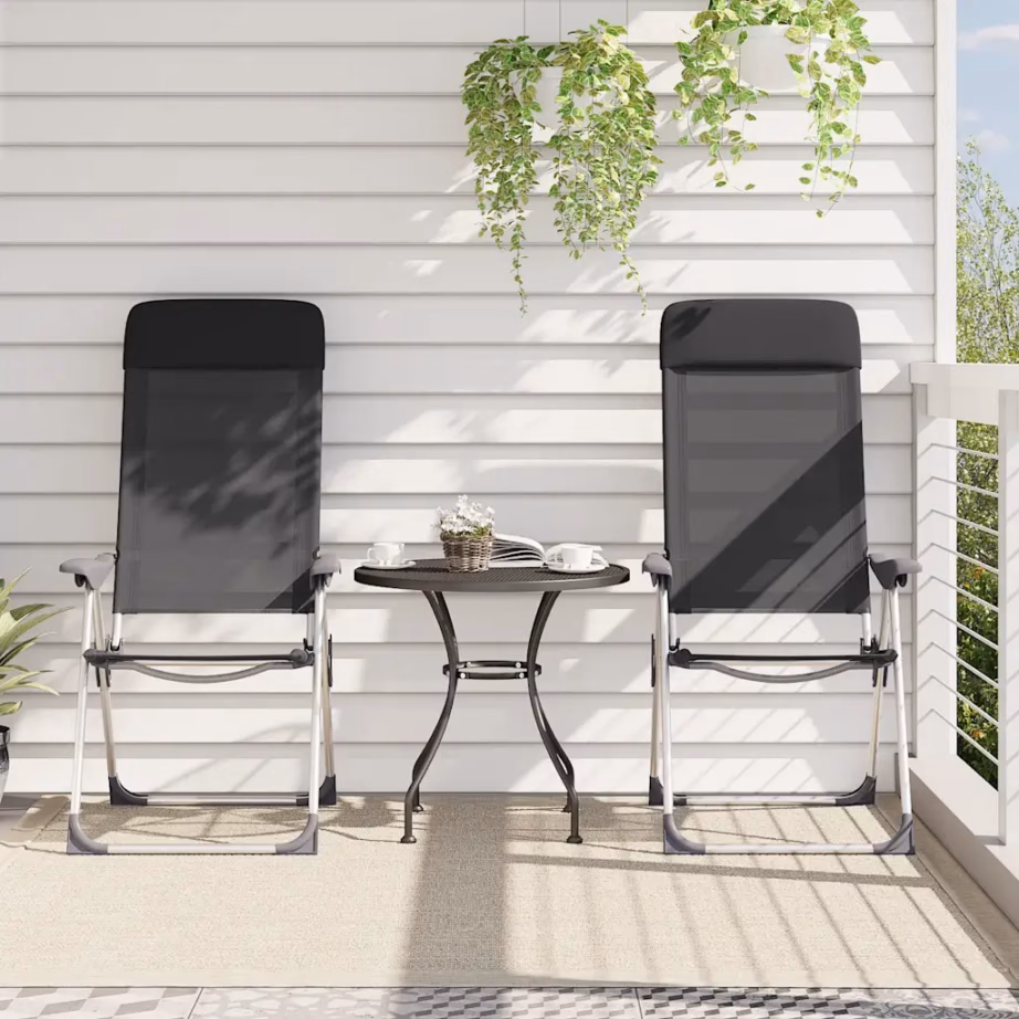 Kokkupandavad reguleeritavad matkatoolid polsterdatud peatoega, 2 tk, must, alumiinium, 57 x 73,5 x 111 cm - 3
